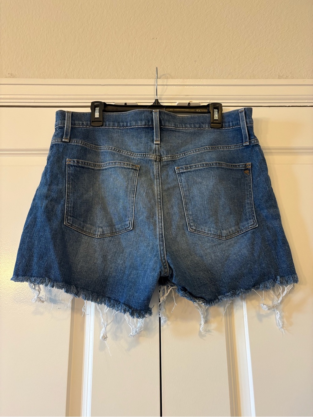Madewell Distressed Mid-Blue Denim Cutoff Shorts - Picture 3 of 7